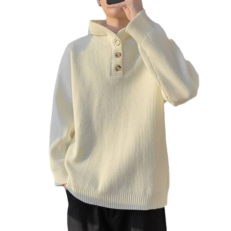 Herren Strickpullover mit Knopfleiste und Kapuze EB