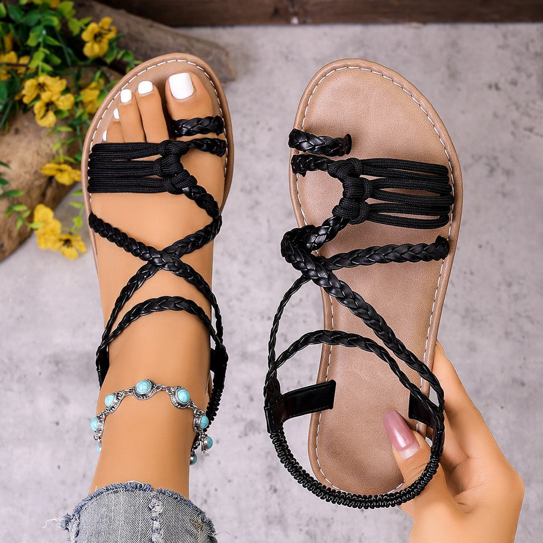 Damen Geflochtene Freizeit-Sandalen mit anatomischem Fußbett EB