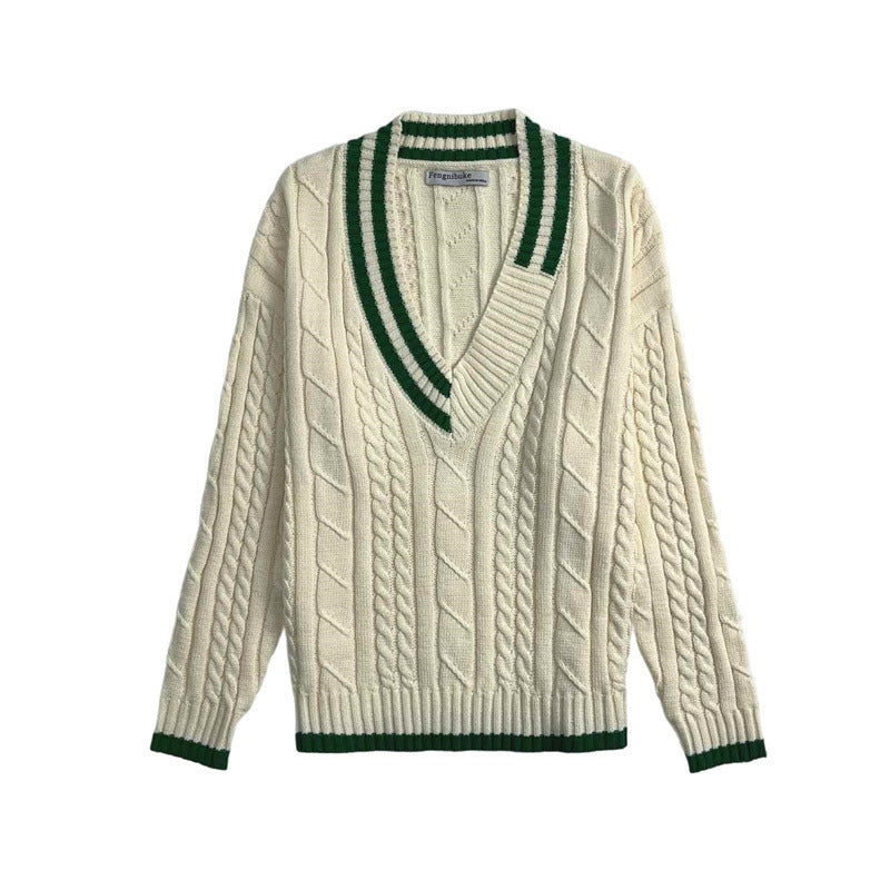 Damen Strickpullover mit V-Ausschnitt und Zopfmuster EB