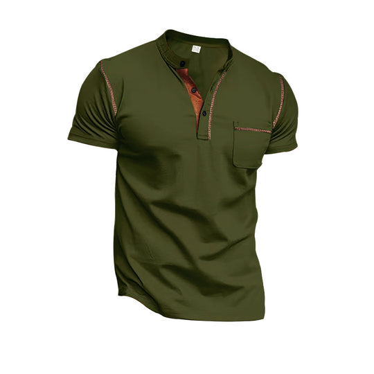 Herren shirt mit modernem Henley-Kragen und praktischen Brusttasche EB