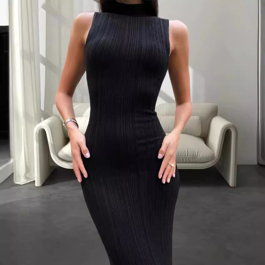 Damen Elegantes Langarm Maxikleid im Rippstrick-Stil EB
