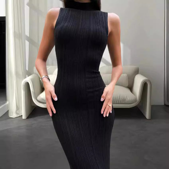 Damen Elegantes Langarm Maxikleid im Rippstrick-Stil EB