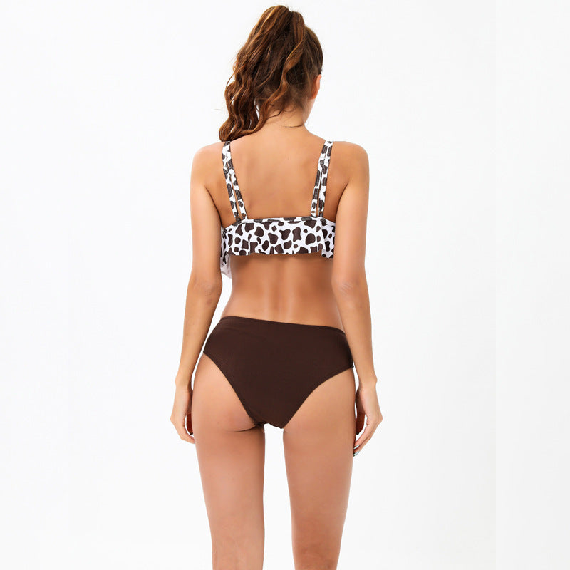 Damen Bikini-Set mit modischem Volant-Oberteil und hoher Taille EB