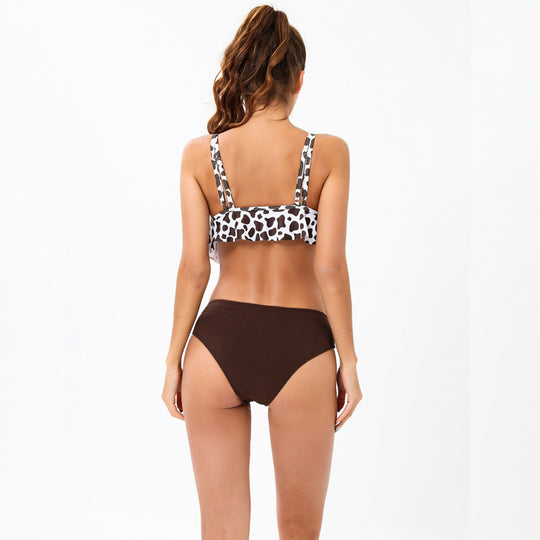 Damen Bikini-Set mit modischem Volant-Oberteil und hoher Taille EB