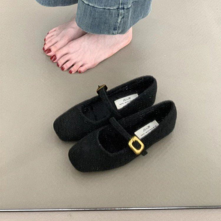 Damen elegante Filz-Ballerinas mit modischer Schnallenverzierung EB