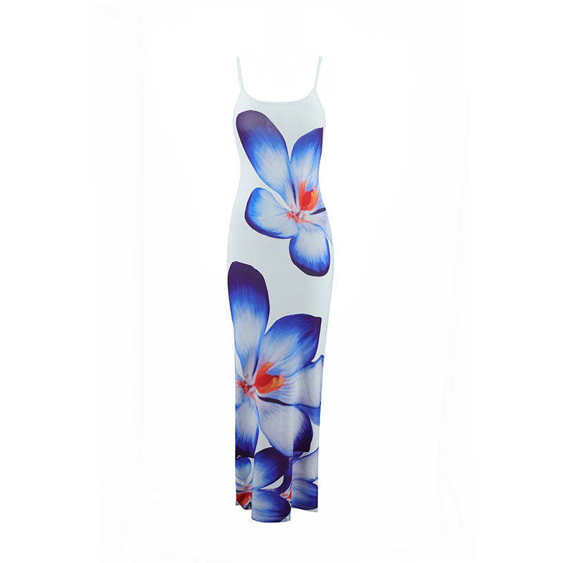 Damen Maxikleid mit traumhaftem Blumendruck und zarten Spaghettiträgern EB