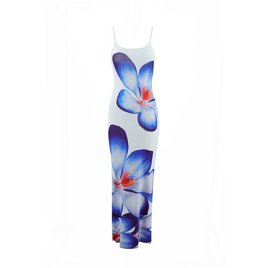 Damen Maxikleid mit traumhaftem Blumendruck und zarten Spaghettiträgern EB