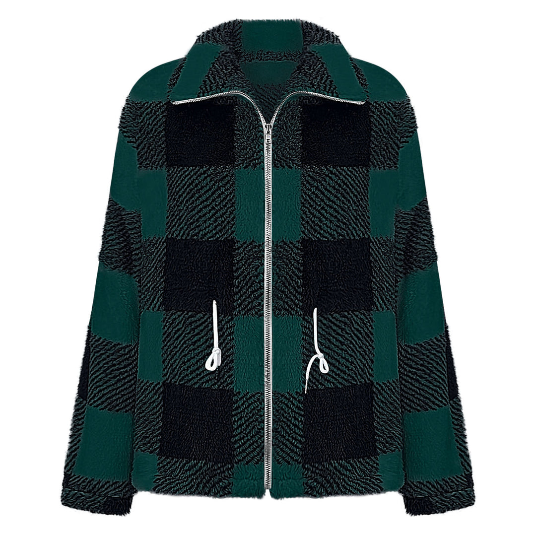 Damen Fleecejacke mit modischem Karomuster und praktischen Taschen EB