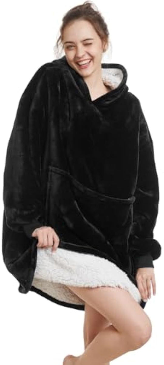 Damen Oversize Kapuzen-Kuscheldecke aus Mikrofaser mit Sherpa-Futter EB