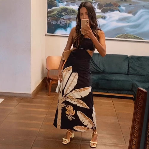 Damen Maxikleid mit floralem Print und eleganten Trägern EB