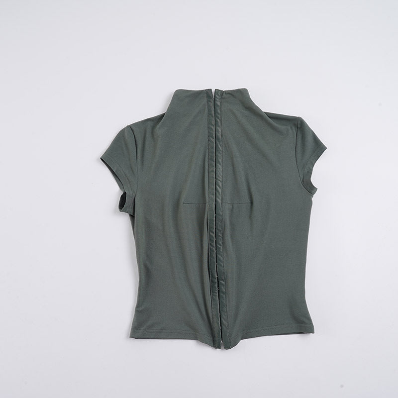 Damen sportliches Kurzarm-T-Shirt mit hoher Kragenführung EB