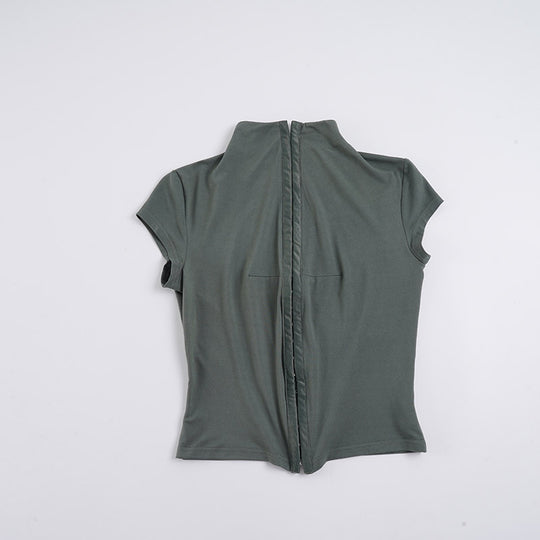 Damen sportliches Kurzarm-T-Shirt mit hoher Kragenführung EB