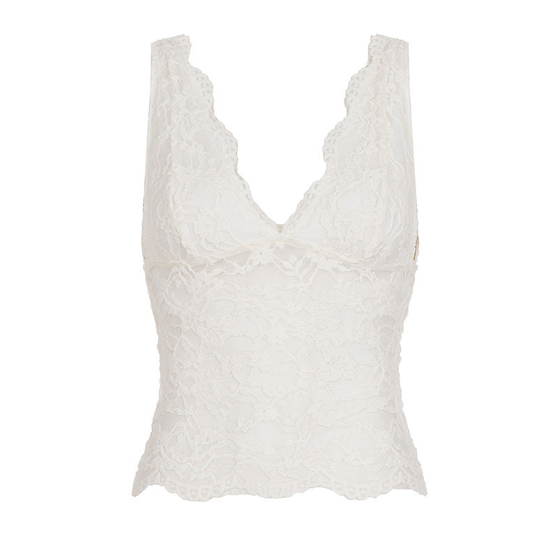 Damen Spitzen-Camisole mit tiefem V-Ausschnitt und eleganter Spitze EB