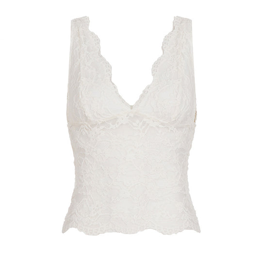 Damen Spitzen-Camisole mit tiefem V-Ausschnitt und eleganter Spitze EB