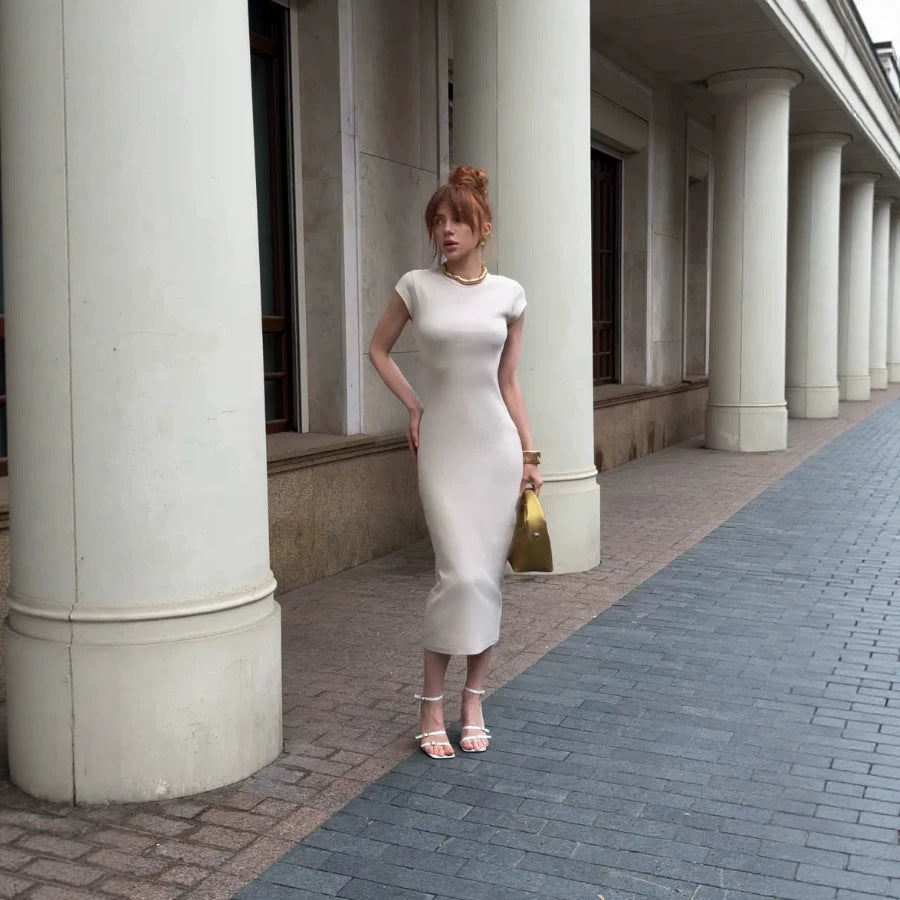 Damen Figurbetontes Langarmkleid mit elegantem Ziernähte EB