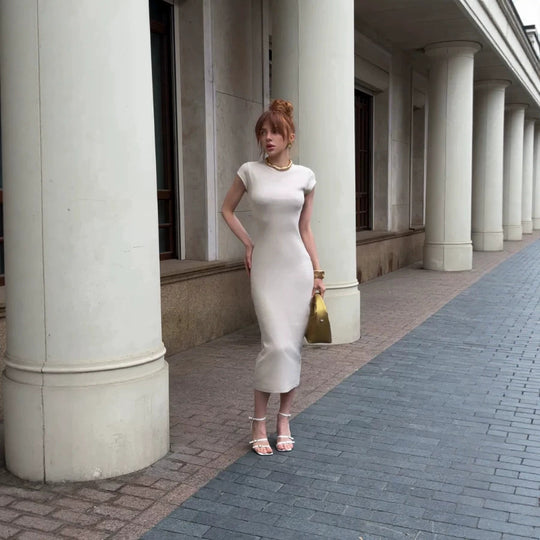 Damen Figurbetontes Langarmkleid mit elegantem Ziernähte EB