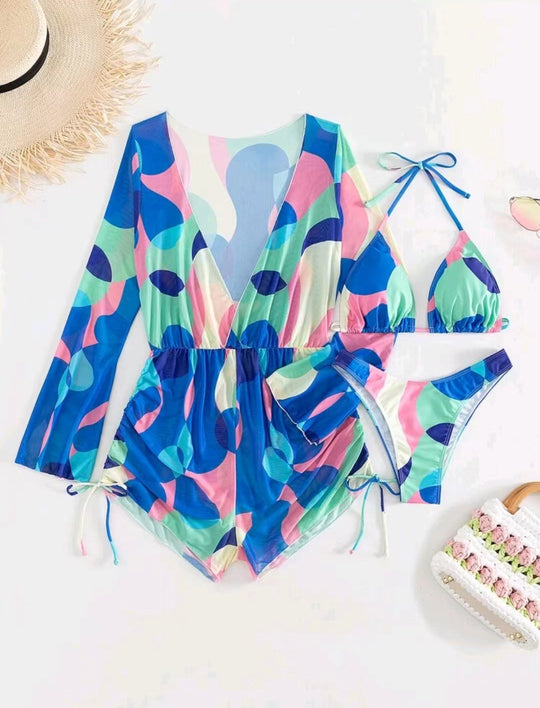 Damen Strandoutfit mit luftiger Tunika und Bikini EB