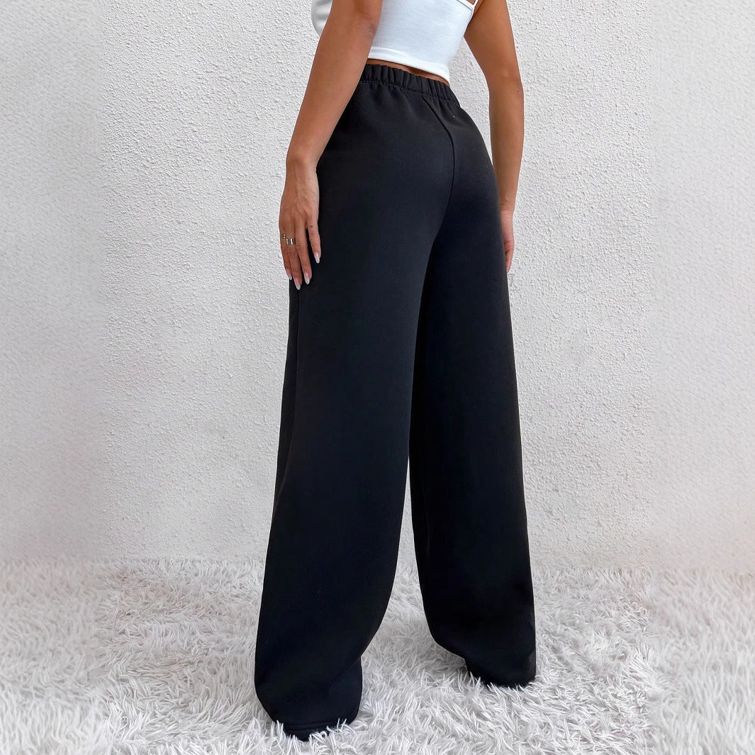 Damen nan weite Loungehose aus French Terry mit hohem Komfortbund, seitlichen Eingrifftaschen und fließendem Bein EB