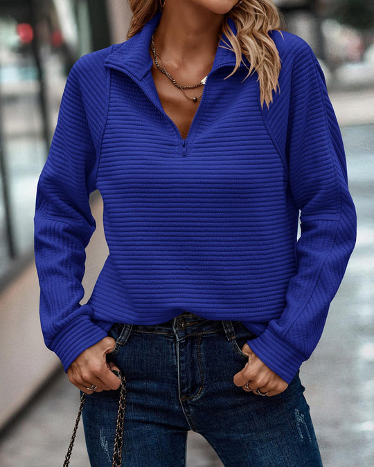 Damen modischer Pullover mit Reißverschluss und Rippstrick-Design EB