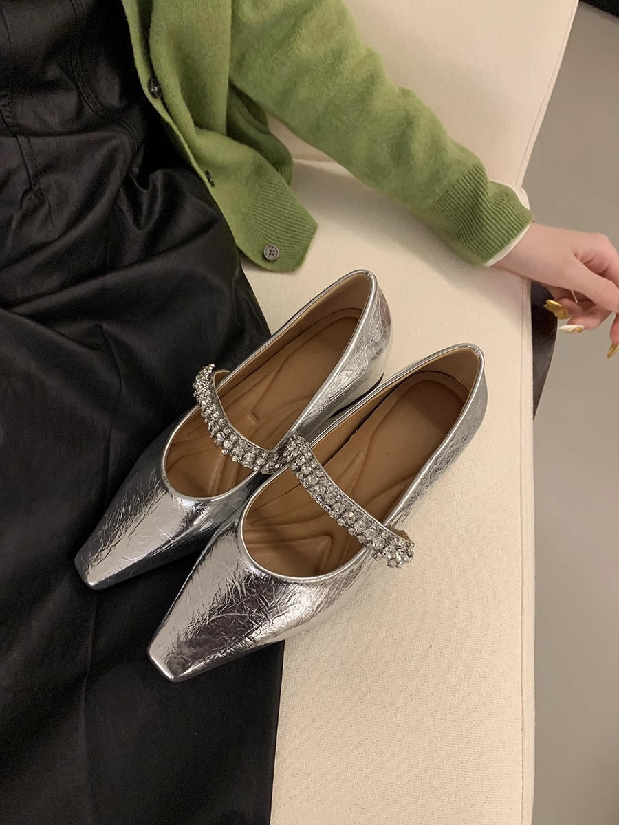 Damen elegante Ballerinas mit dekorativem Strassriemen EB