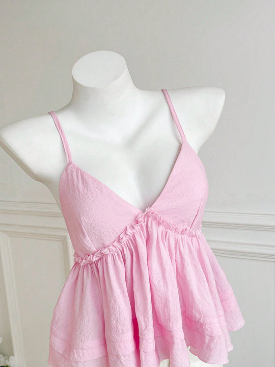 Damen asymmetrisches Top mit Rüschen und tiefem V-Ausschnitt EB
