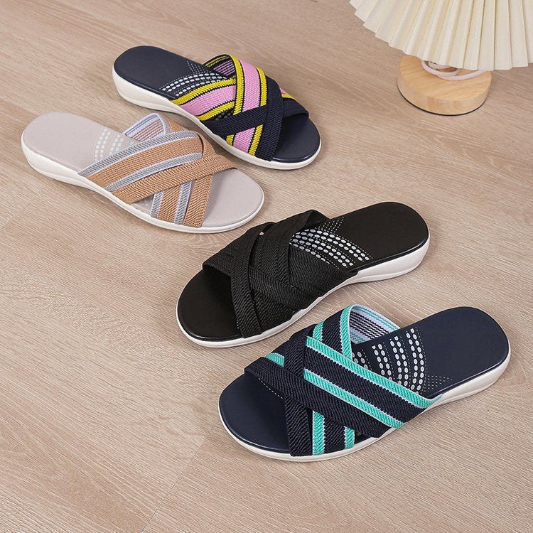 Damen Komfortable Clogs mit gekreuzten Riemen und stoßdämpfender Sohle EB