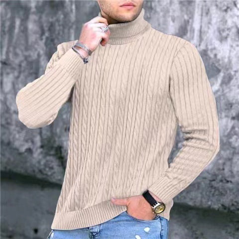 Herren Strickpullover mit modernem Rippmuster und hohem Kragen EB