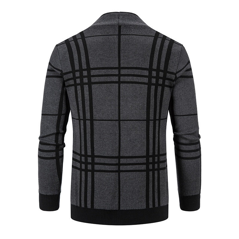Herren Strickjacke mit modernem Karomuster und praktischem Reißverschluss EB