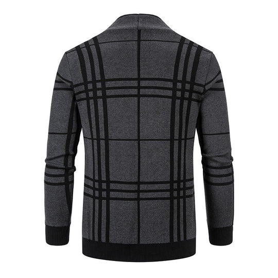 Herren Strickjacke mit modernem Karomuster und praktischem Reißverschluss EB