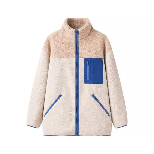 Damen oversize Fleecejacke mit hohem Kragen und praktischen Taschen EB
