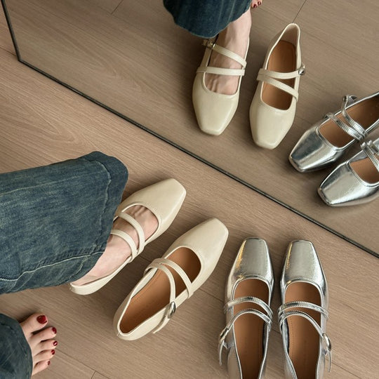 Damen Ballerinas mit modischem Riemchen und eleganter Schnallenverzierung EB