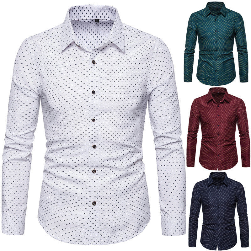 Herren nan gemustertes tailliertes Langarmhemd mit Kentkragen und Stretch EB