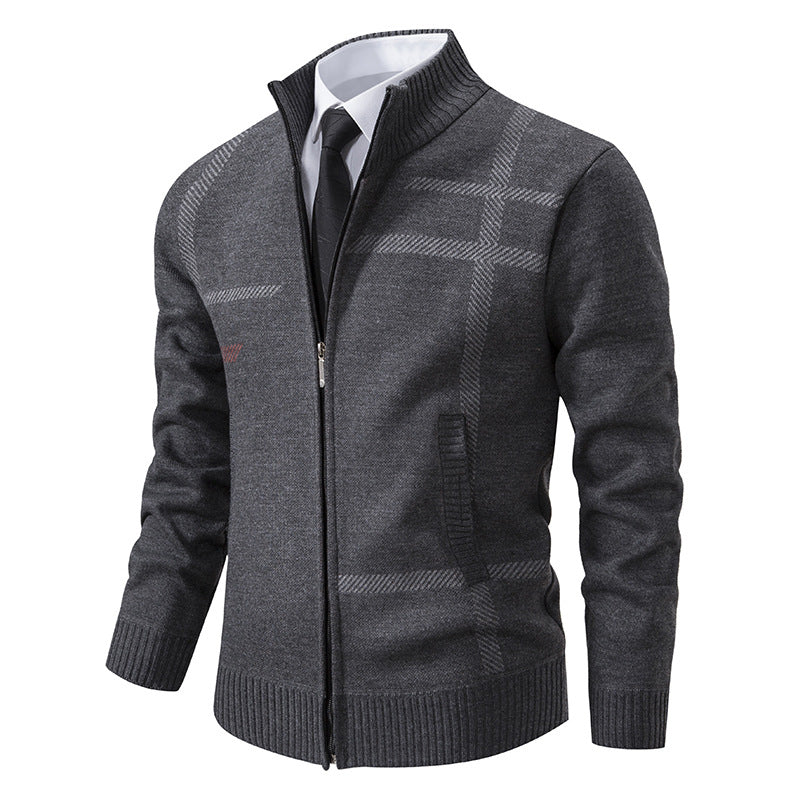 Herren Strickjacke mit graphischen Mustern und hohem Kragen EB