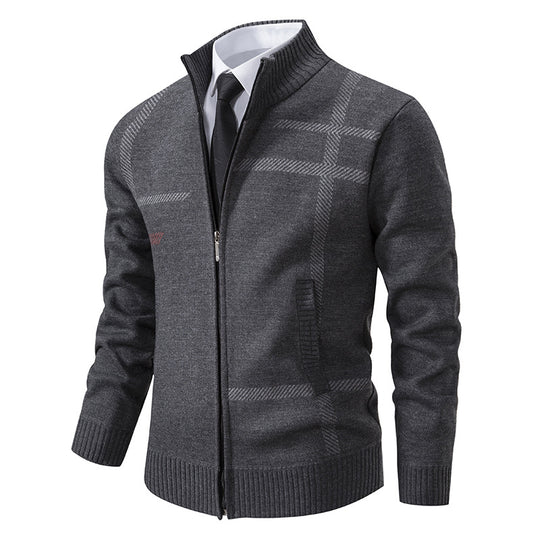 Herren Strickjacke mit graphischen Mustern und hohem Kragen EB