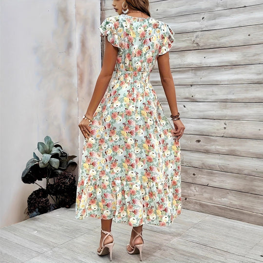 Damen Maxikleid mit fließendem Schnitt und Rüschen EB