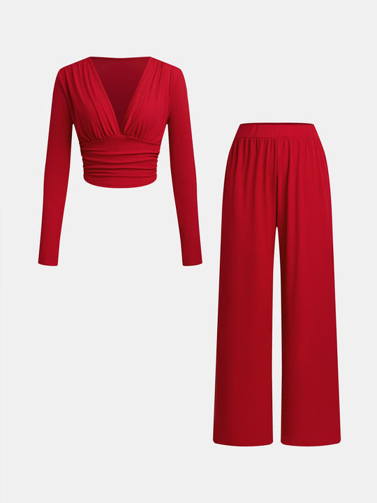 Damen lässiges und figurnahes Oberteil mit hochtaillierter Hose EB
