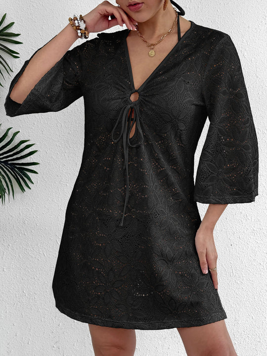 Damen Häkel-Strandkleid mit tiefem V-Ausschnitt EB
