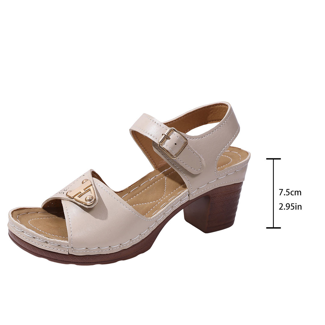 Damen Komfortable Sandalen mit modischen Riemen und mittelhohem Absatz EB