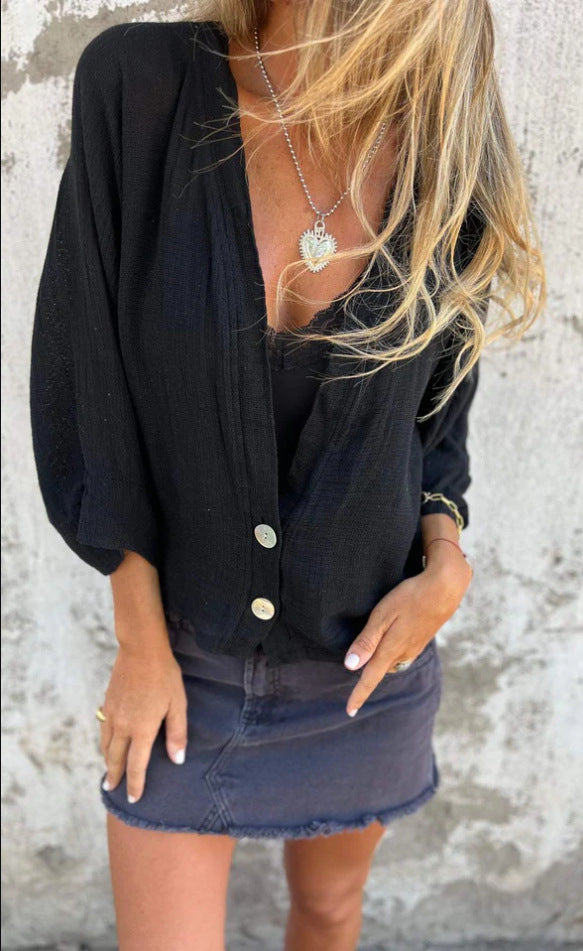 Damen Luftige und lockere Sommerjacke mit Knopfdetails EB