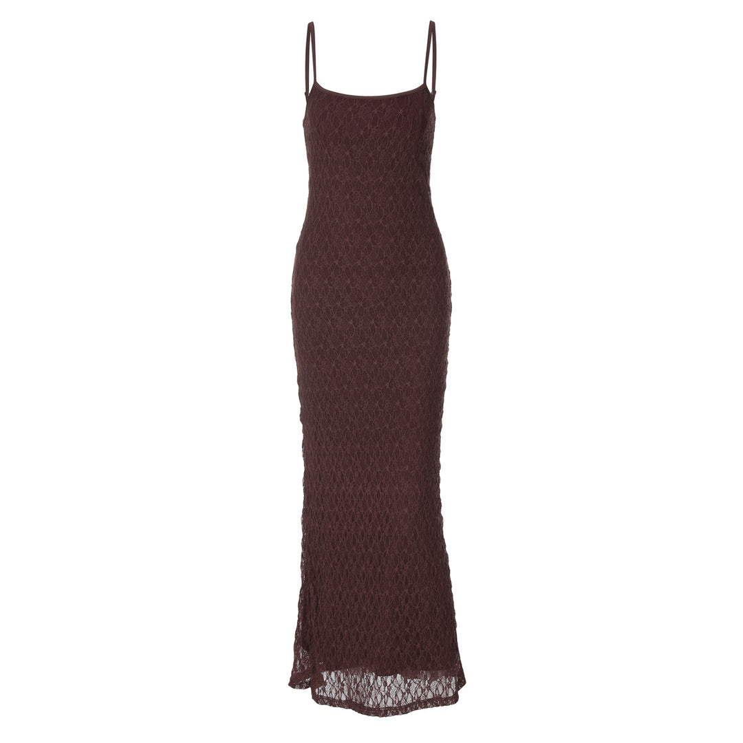 Damen Maxikleid aus luftigem Häkelmaterial mit zarten Trägern EB