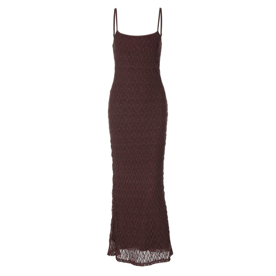 Damen Maxikleid aus luftigem Häkelmaterial mit zarten Trägern EB