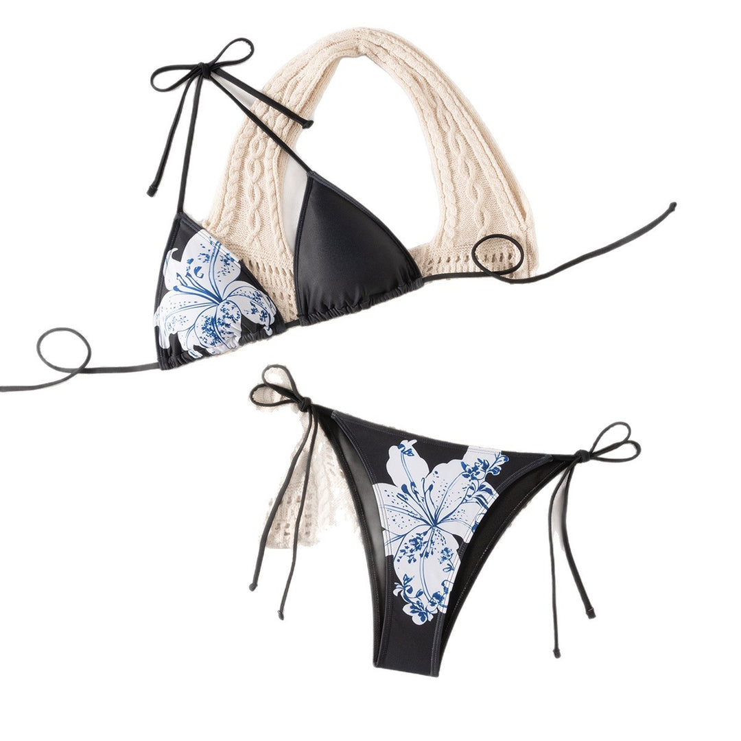 Damen Triangel-Bikini mit verstellbaren Trägern und floralem Muster EB