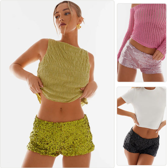 Damen Glitzernde Shorts mit angesagtem Schnitt und elastischem Bund EB