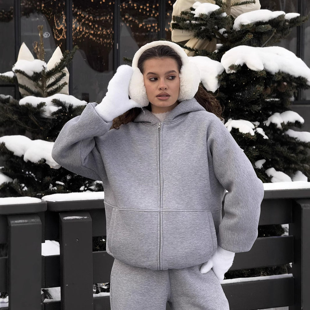Damen lässige Fleece-Jacke mit hohem Kragen und großzügigen Taschen EB