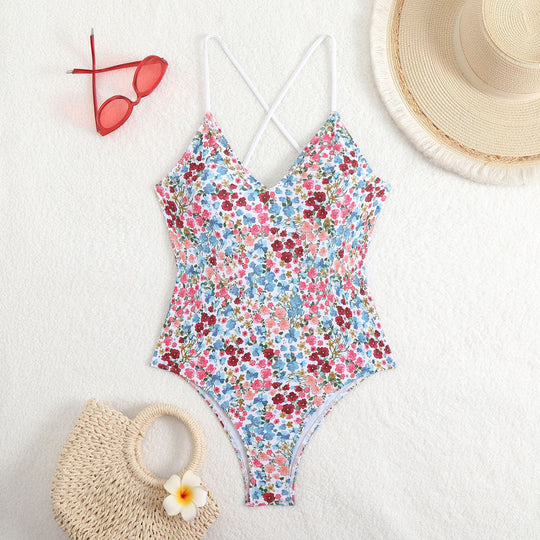 Damen Triangel-Bikini mit verspieltem Karomuster und schmalen Bindebändern EB