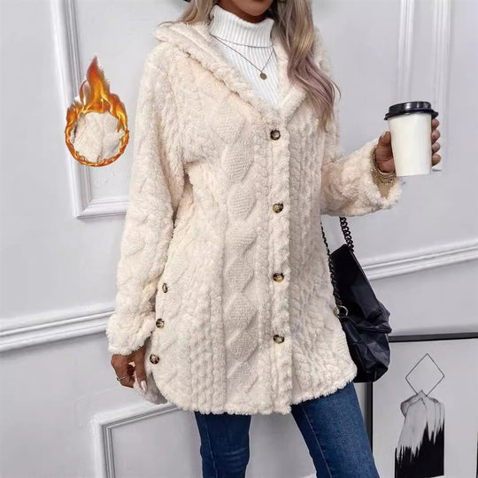Damen Kuschelige Teddyjacke mit Knopfverschluss EB