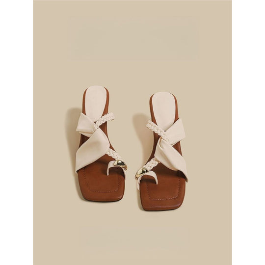 Damen trendige Schluppen-Sandalen mit blockiertem Absatz EB