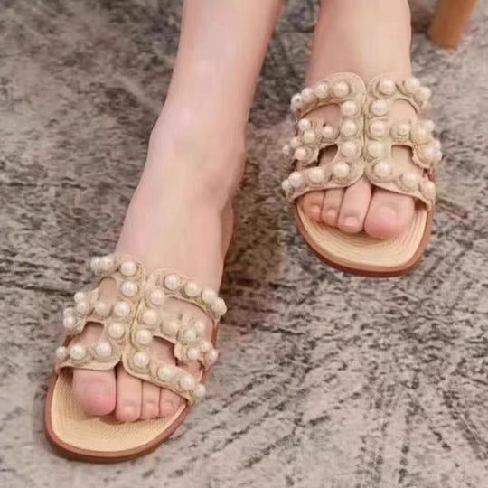 Damen Komfortable Sandalen mit dekorativen Perlendetails EB