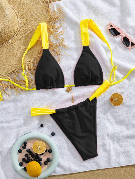 Damen Triangel-Bikini mit verstellbaren Trägern und modischem Farbkontrast EB