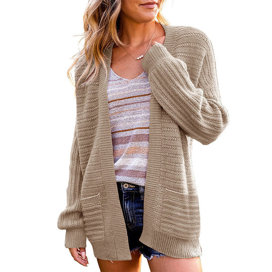 Damen Strickjacke mit tiefem V-Ausschnitt und strukturiertem Design EB